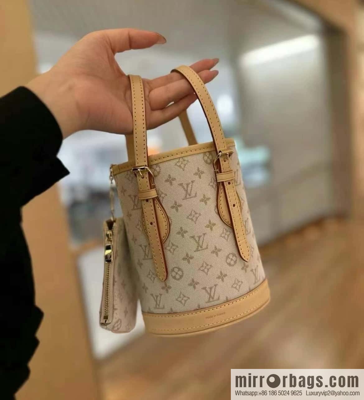 [Boutique‑grade] M12317 white denim, mini bucket bag series Nano Bucket Mini bucket handbag