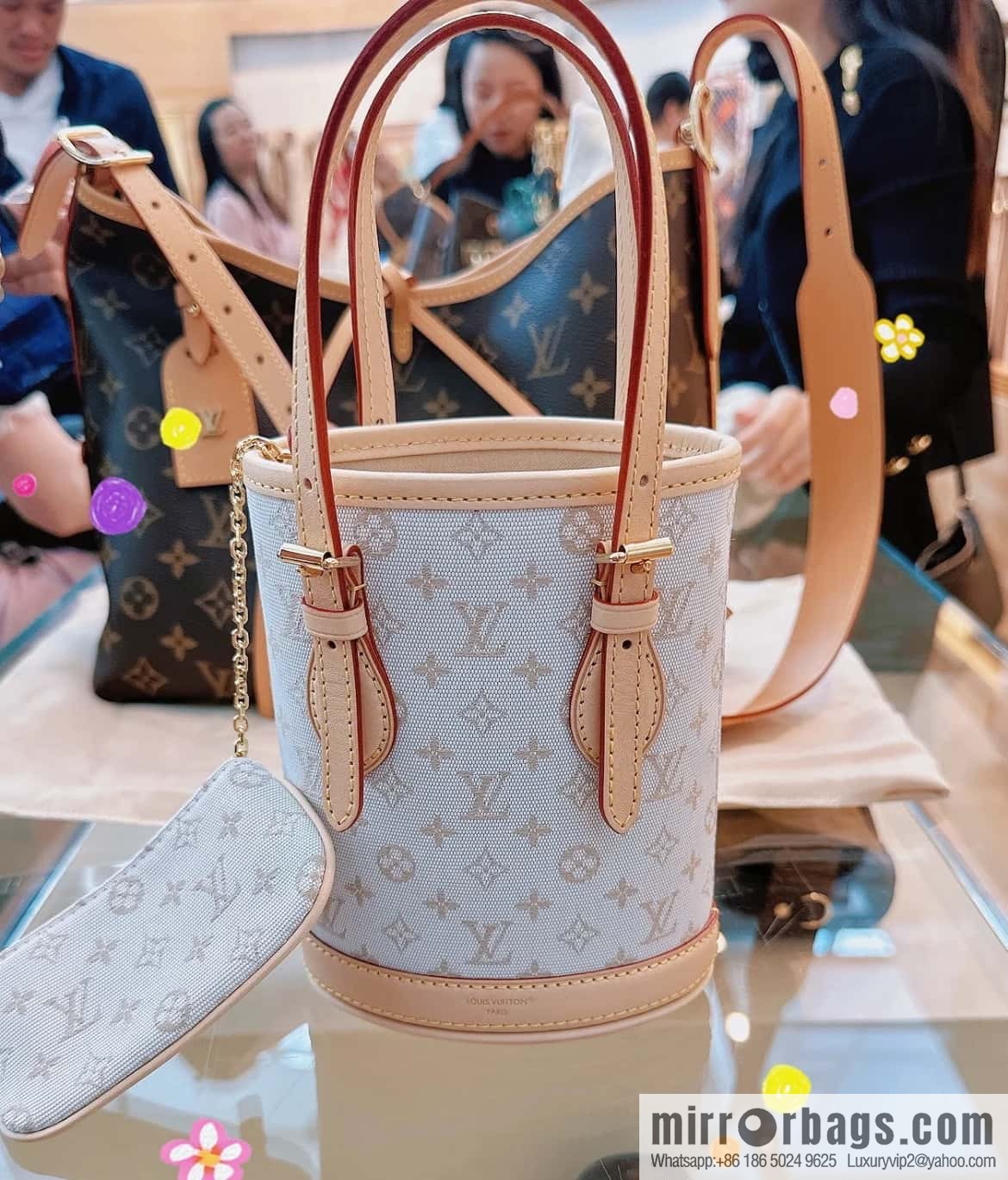 [Boutique‑grade] M12317 white denim, mini bucket bag series Nano Bucket Mini bucket handbag