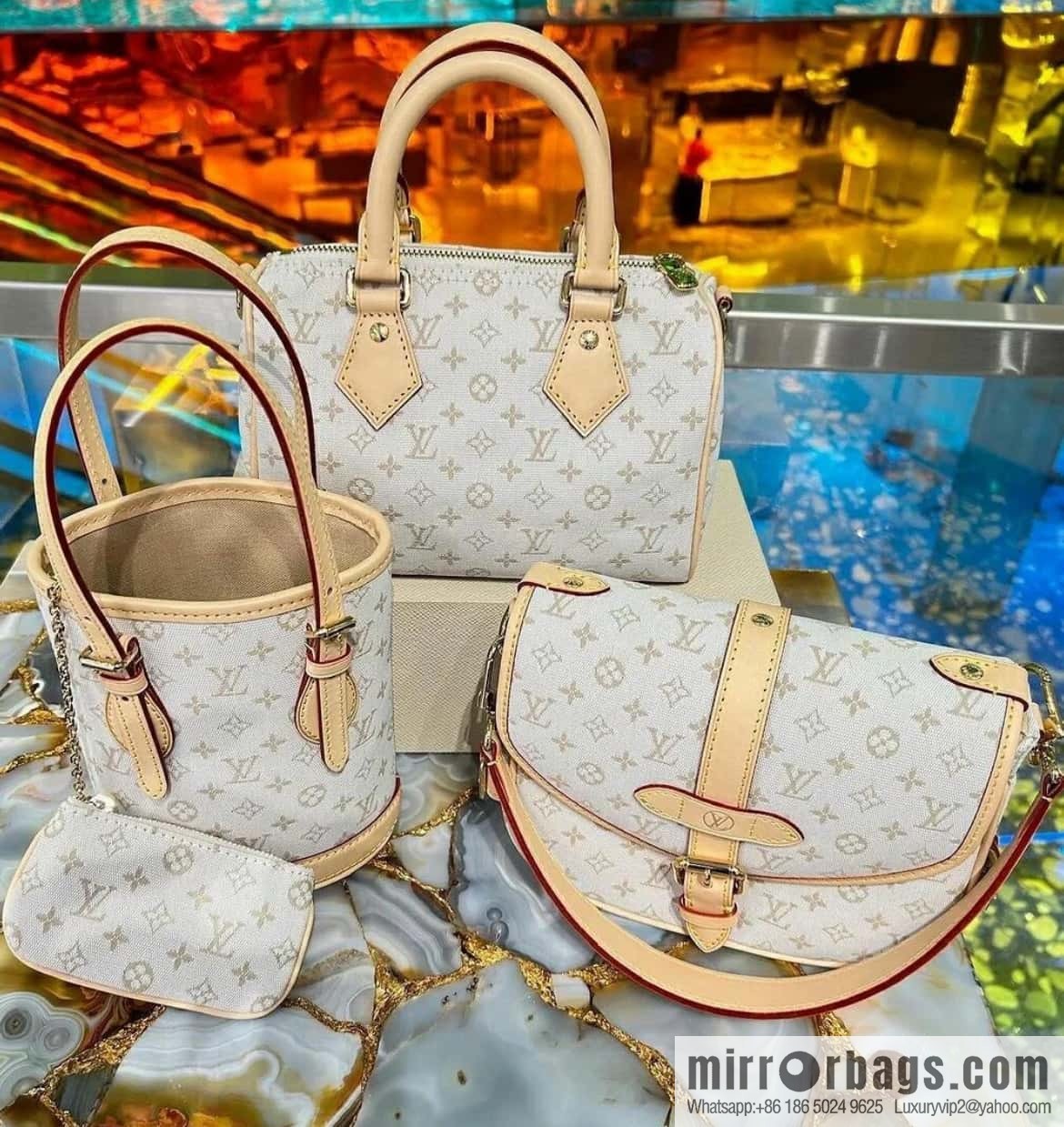 [Boutique‑grade] M12317 white denim, mini bucket bag series Nano Bucket Mini bucket handbag