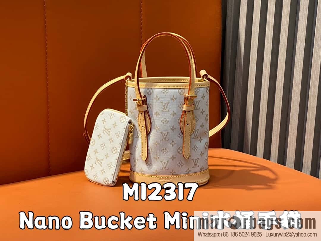 [Boutique‑grade] M12317 white denim, mini bucket bag series Nano Bucket Mini bucket handbag