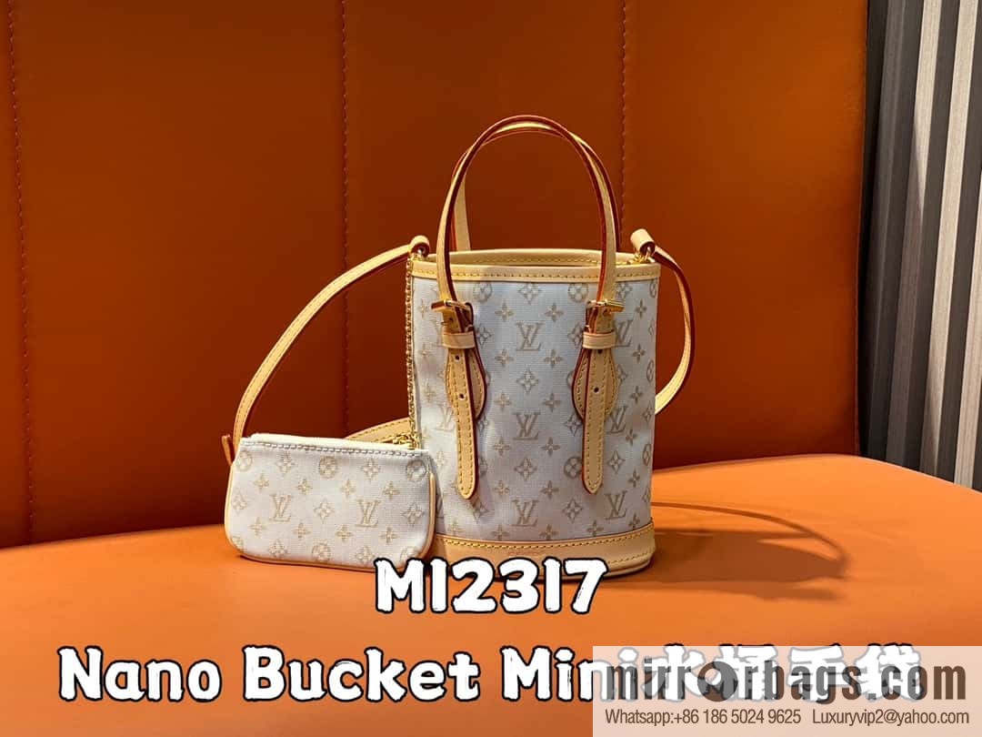 [Boutique‑grade] M12317 white denim, mini bucket bag series Nano Bucket Mini bucket handbag