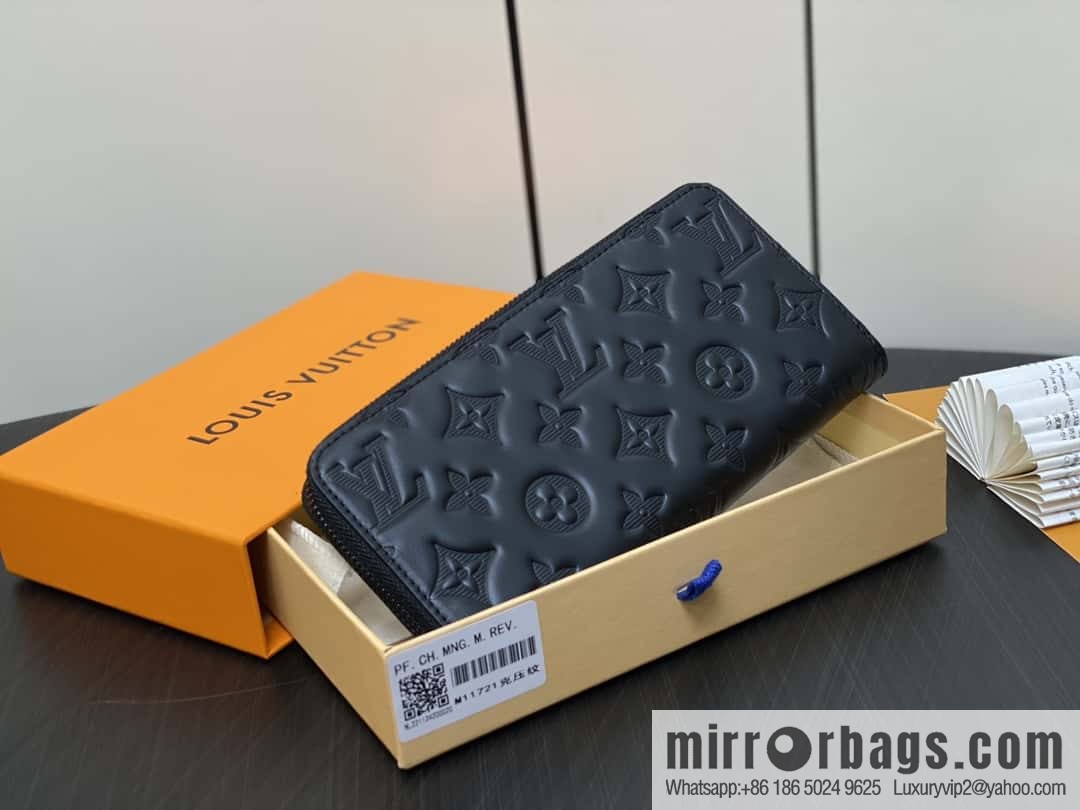[Boutique‑grade] M11721 black embossed, full leather single zipper wallet series Zippy zipper wallet M60017 11721 black