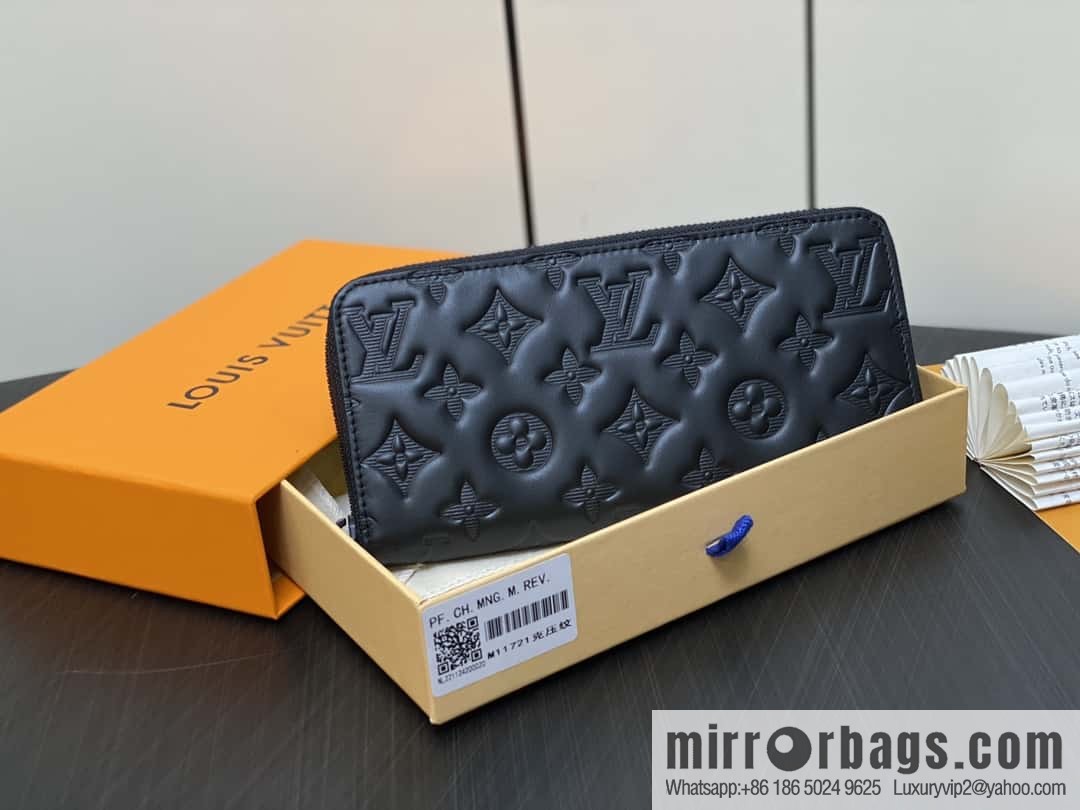 [Boutique‑grade] M11721 black embossed, full leather single zipper wallet series Zippy zipper wallet M60017 11721 black
