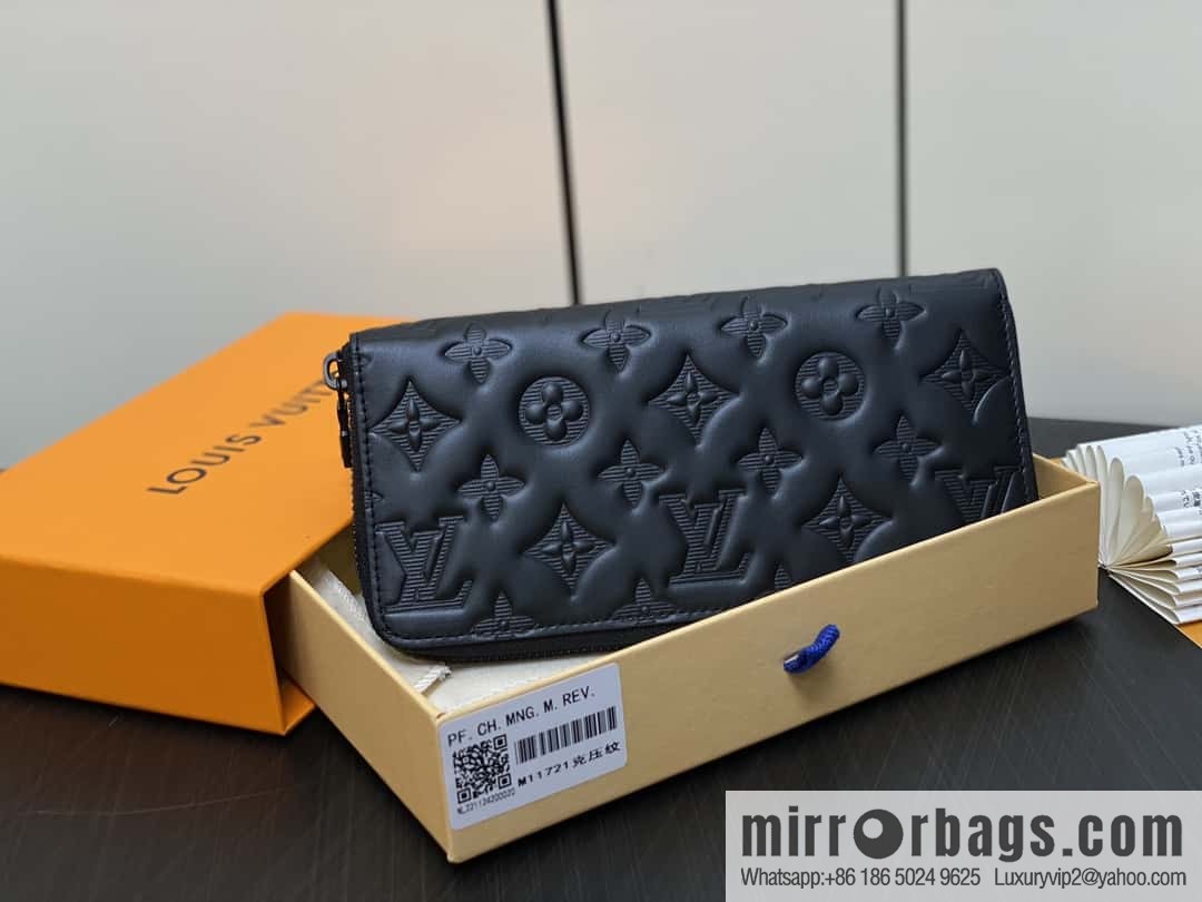 [Boutique‑grade] M11721 black embossed, full leather single zipper wallet series Zippy zipper wallet M60017 11721 black