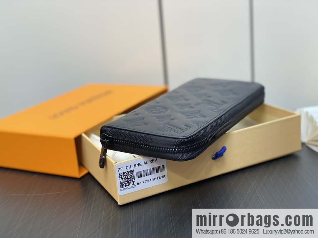 [Boutique‑grade] M11721 black embossed, full leather single zipper wallet series Zippy zipper wallet M60017 11721 black