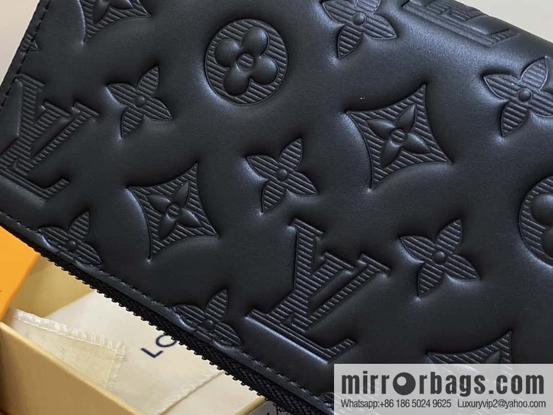 [Boutique‑grade] M11721 black embossed, full leather single zipper wallet series Zippy zipper wallet M60017 11721 black