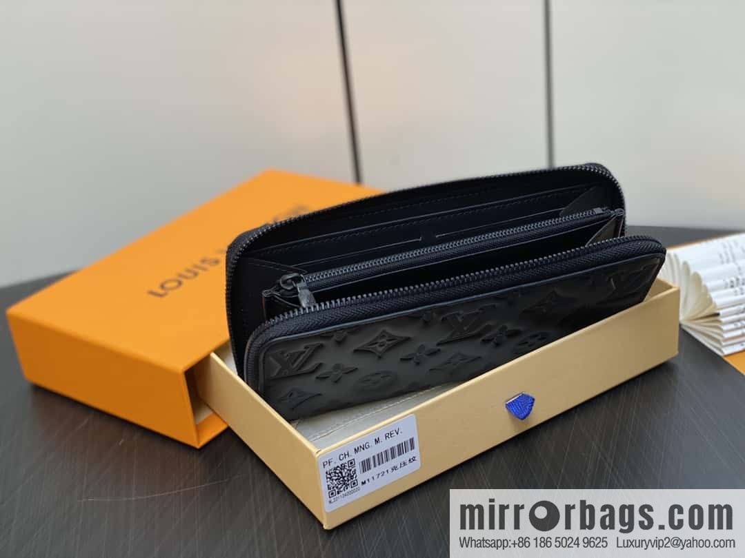 [Boutique‑grade] M11721 black embossed, full leather single zipper wallet series Zippy zipper wallet M60017 11721 black
