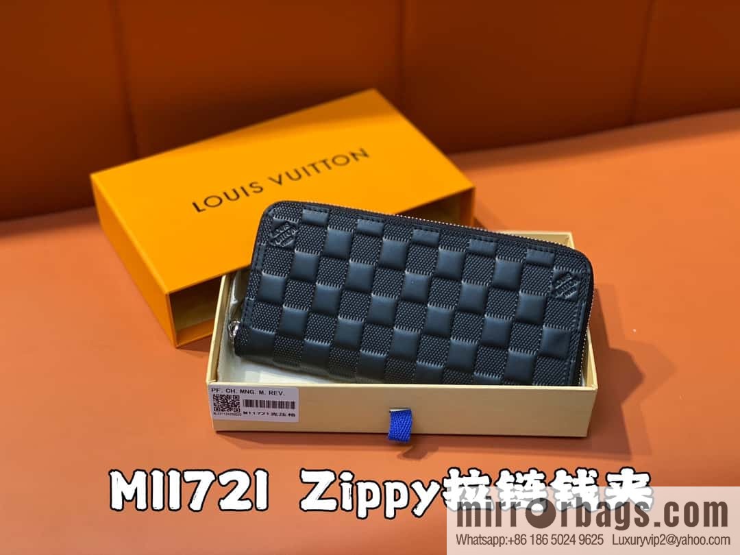 [Boutique‑grade] M11721 black embossed (plaid) full leather single zipper wallet series Zippy zipper wallet M60017 11721 black