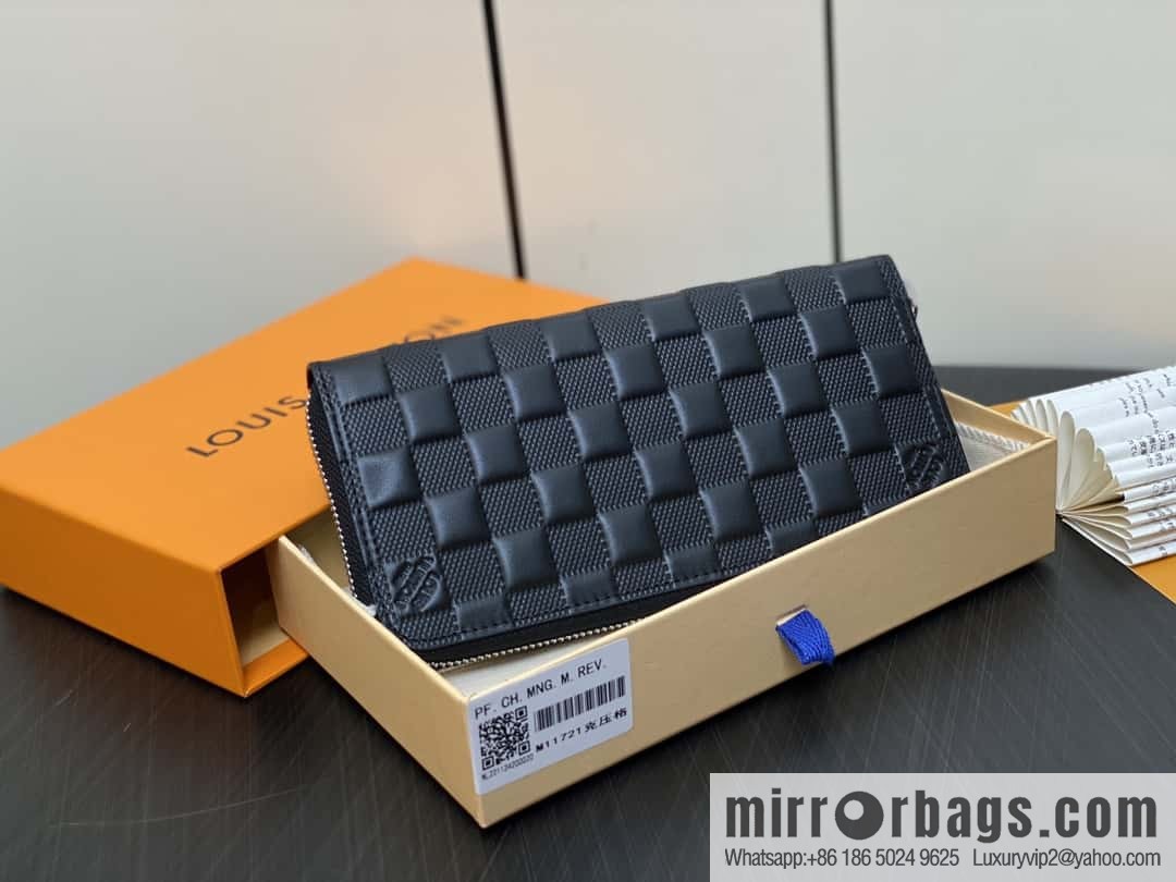[Boutique‑grade] M11721 black embossed (plaid) full leather single zipper wallet series Zippy zipper wallet M60017 11721 black