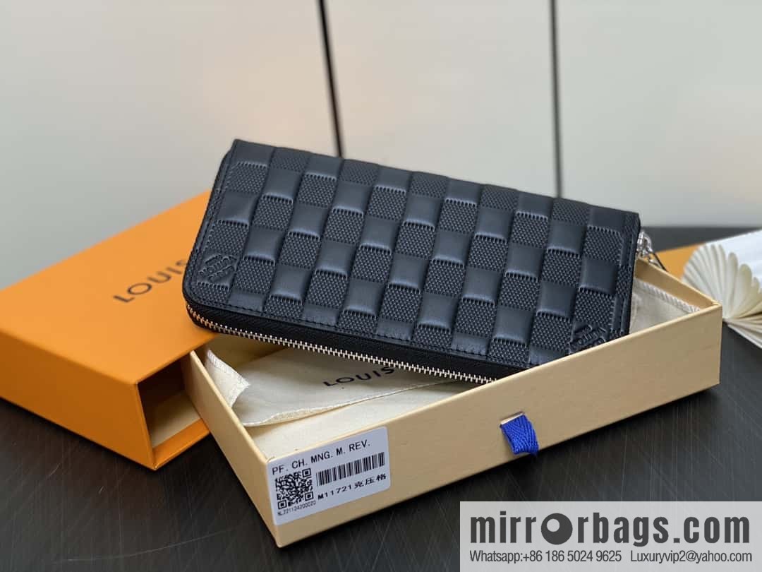 [Boutique‑grade] M11721 black embossed (plaid) full leather single zipper wallet series Zippy zipper wallet M60017 11721 black
