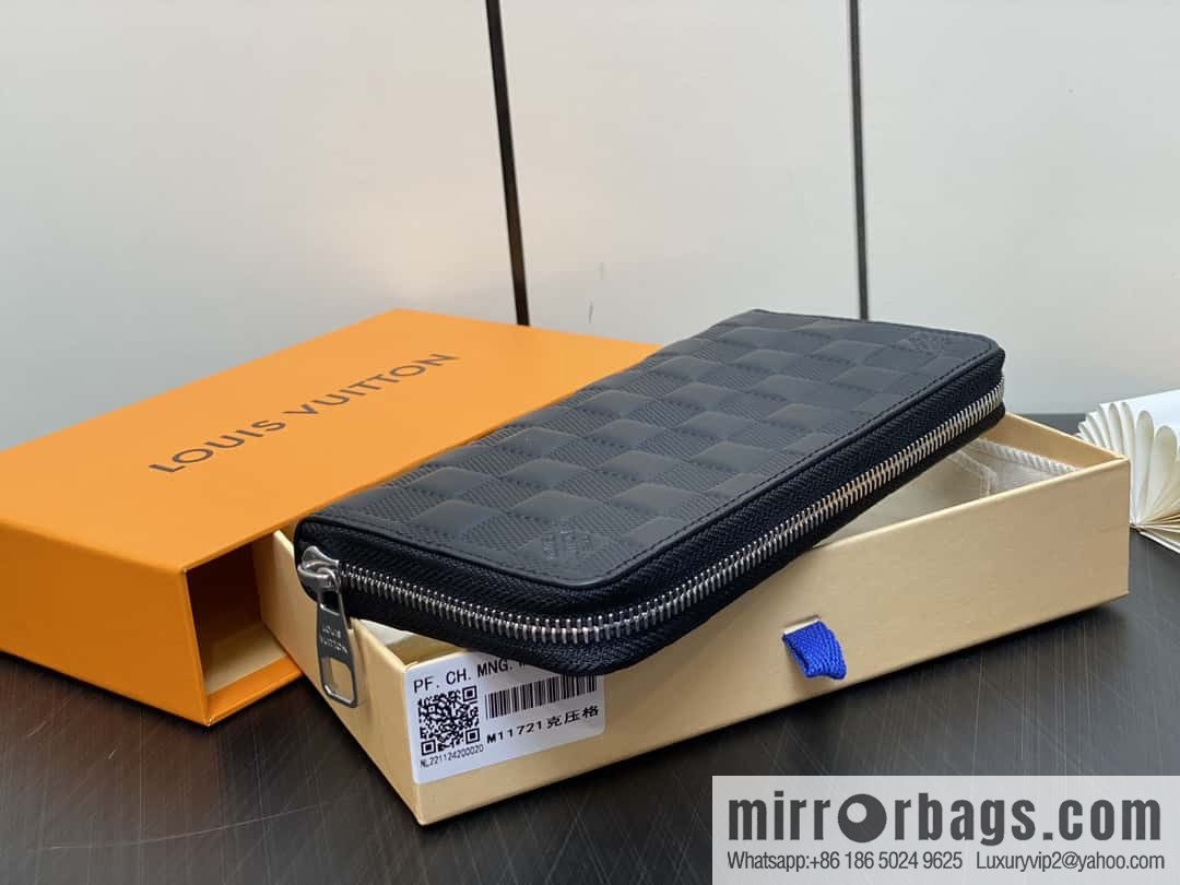 [Boutique‑grade] M11721 black embossed (plaid) full leather single zipper wallet series Zippy zipper wallet M60017 11721 black