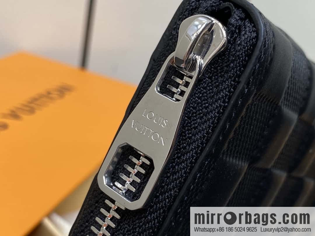 [Boutique‑grade] M11721 black embossed (plaid) full leather single zipper wallet series Zippy zipper wallet M60017 11721 black