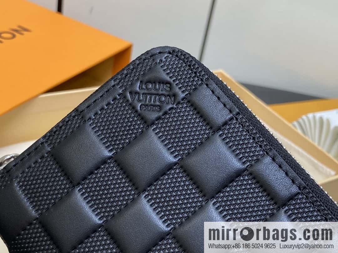 [Boutique‑grade] M11721 black embossed (plaid) full leather single zipper wallet series Zippy zipper wallet M60017 11721 black