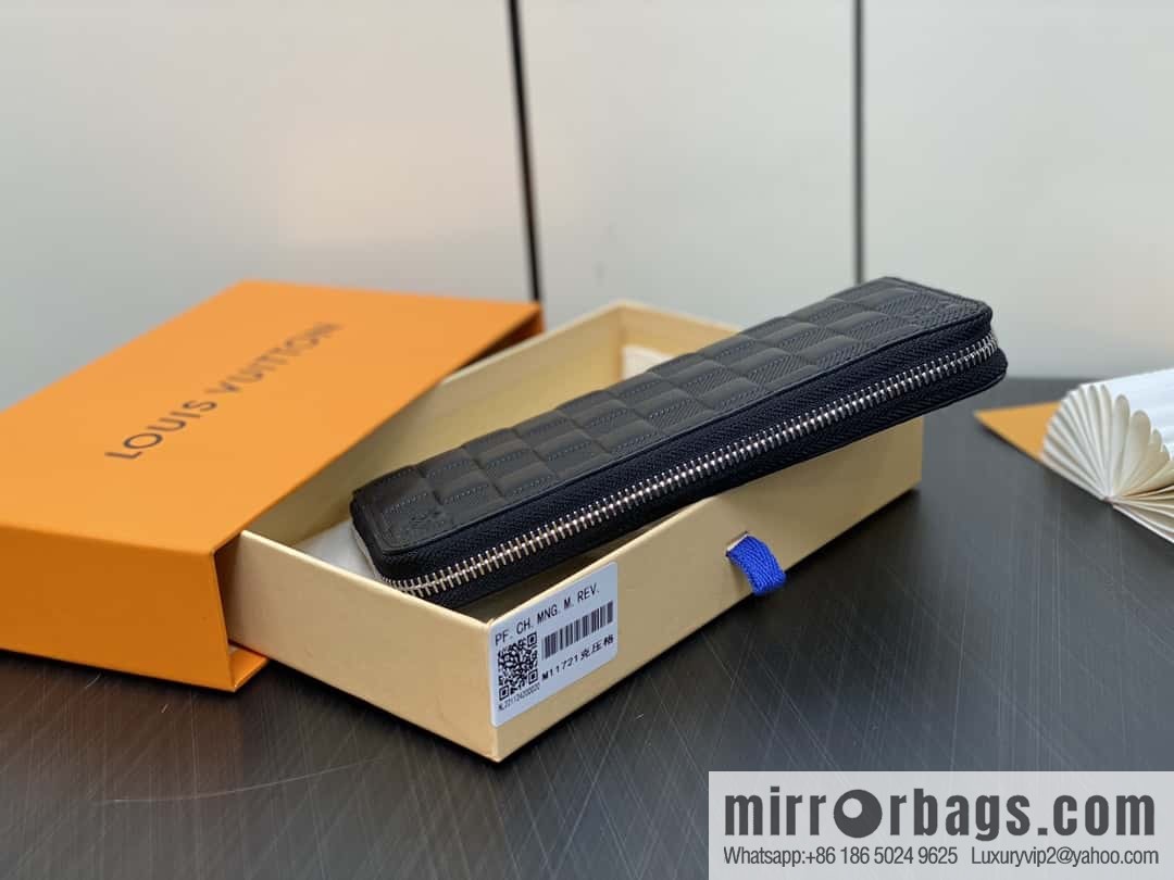 [Boutique‑grade] M11721 black embossed (plaid) full leather single zipper wallet series Zippy zipper wallet M60017 11721 black