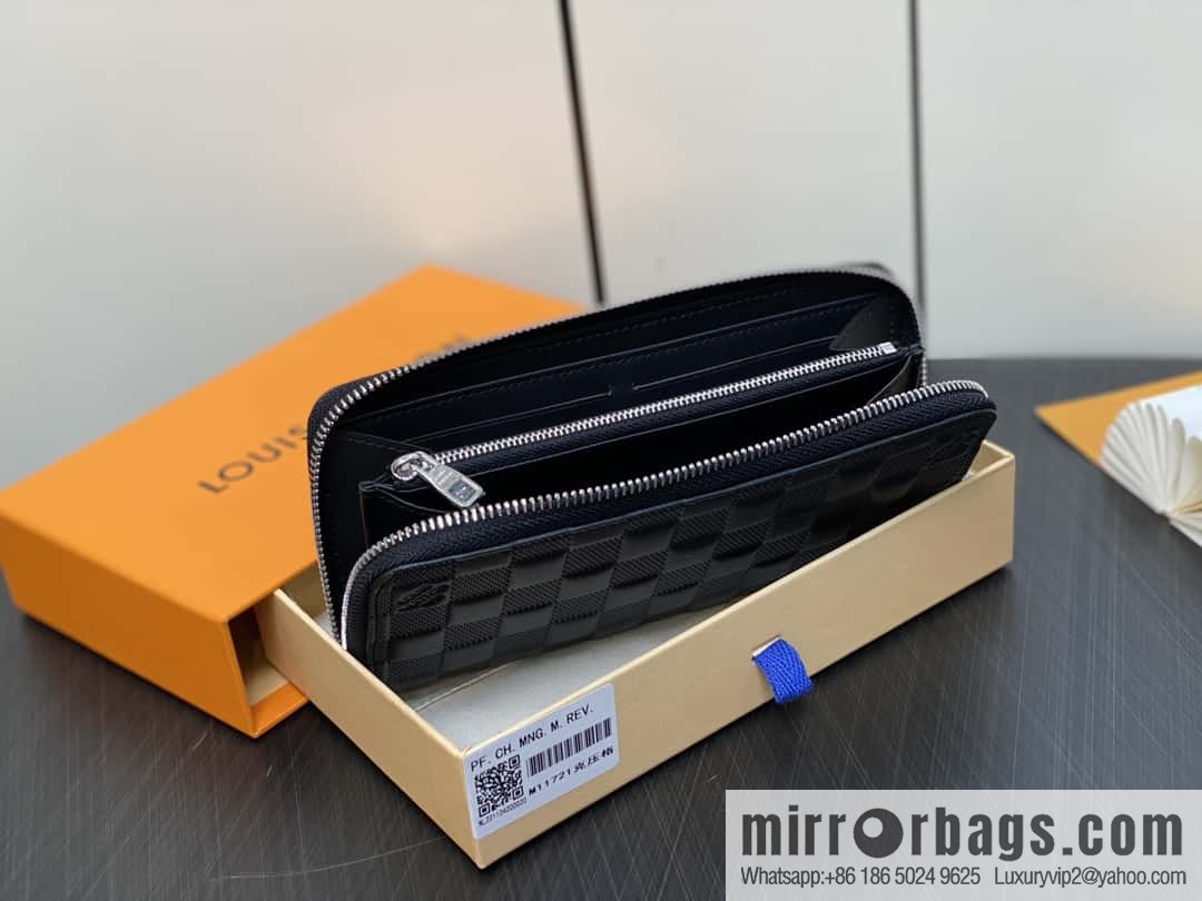[Boutique‑grade] M11721 black embossed (plaid) full leather single zipper wallet series Zippy zipper wallet M60017 11721 black