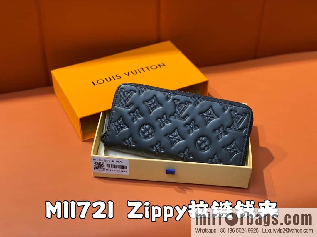 [Boutique‑grade] M11721 black embossed (lychee pattern) full leather single zipper wallet series Zippy zipper wallet M60017 11721 black