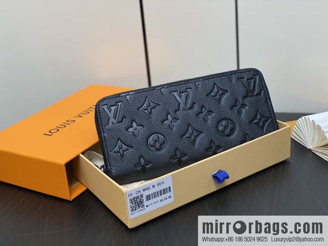[Boutique‑grade] M11721 black embossed (lychee pattern) full leather single zipper wallet series Zippy zipper wallet M60017 11721 black