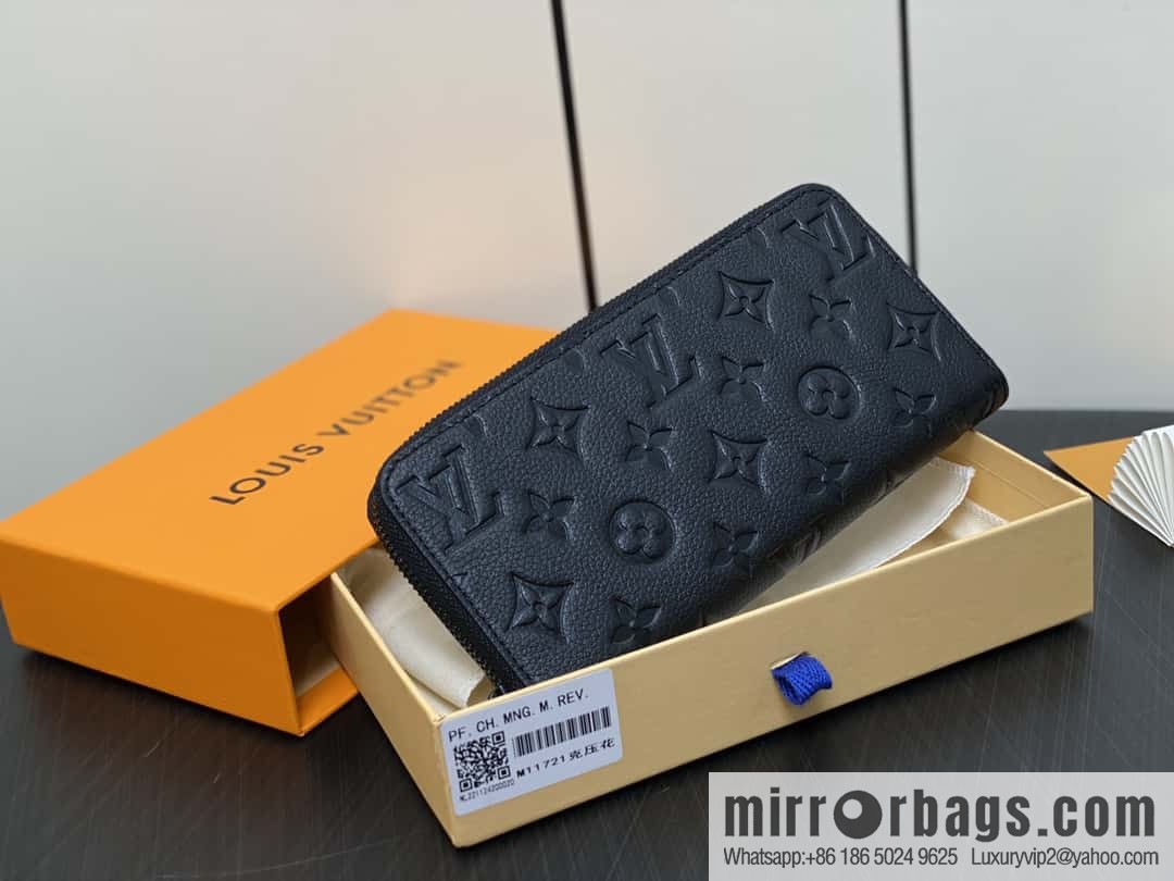[Boutique‑grade] M11721 black embossed (lychee pattern) full leather single zipper wallet series Zippy zipper wallet M60017 11721 black