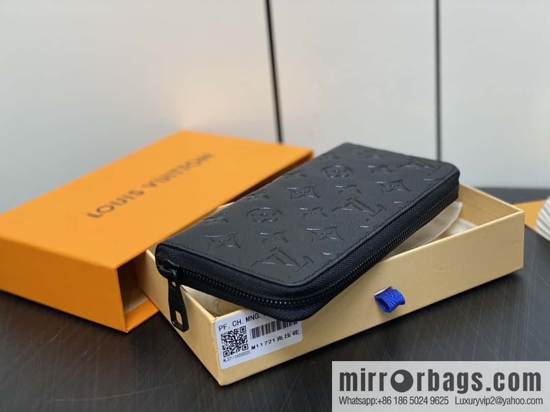 [Boutique‑grade] M11721 black embossed (lychee pattern) full leather single zipper wallet series Zippy zipper wallet M60017 11721 black