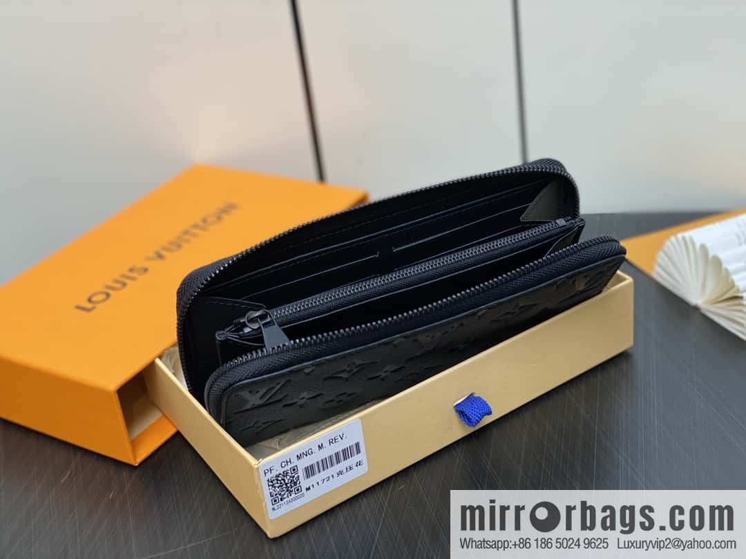[Boutique‑grade] M11721 black embossed (lychee pattern) full leather single zipper wallet series Zippy zipper wallet M60017 11721 black