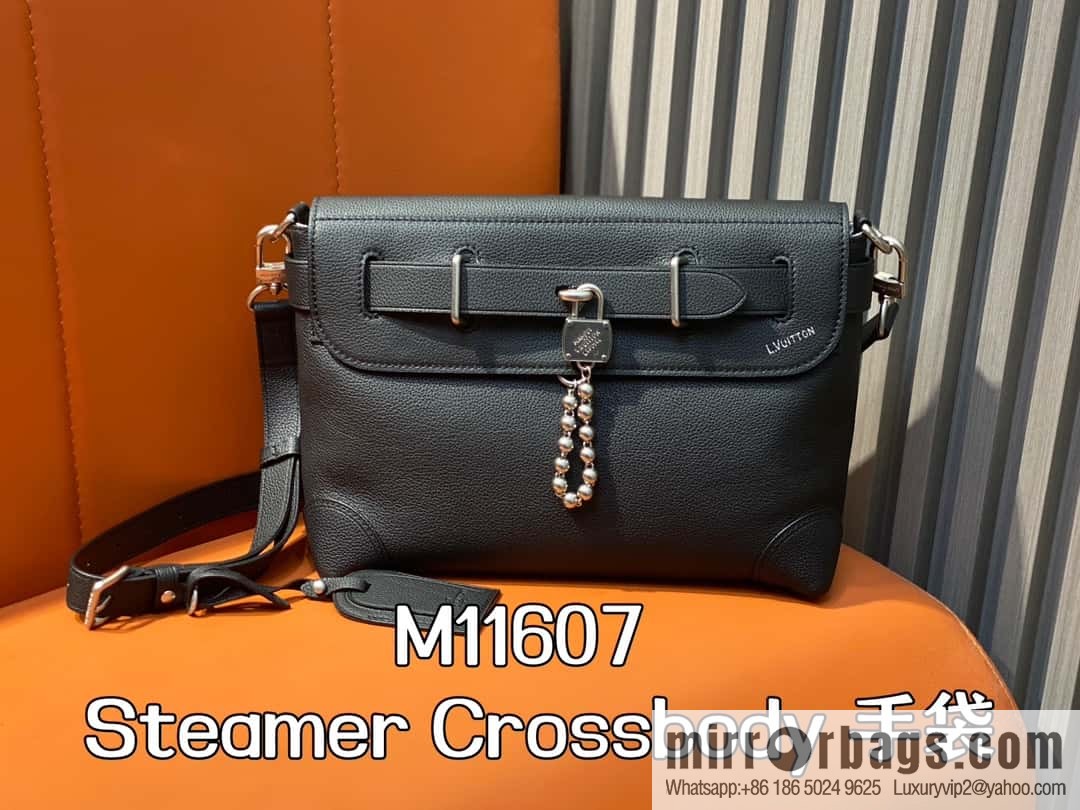 [Boutique‑grade] M11607 black full leather, men's bag messenger bag series, this Steamer Crossbody handbag.