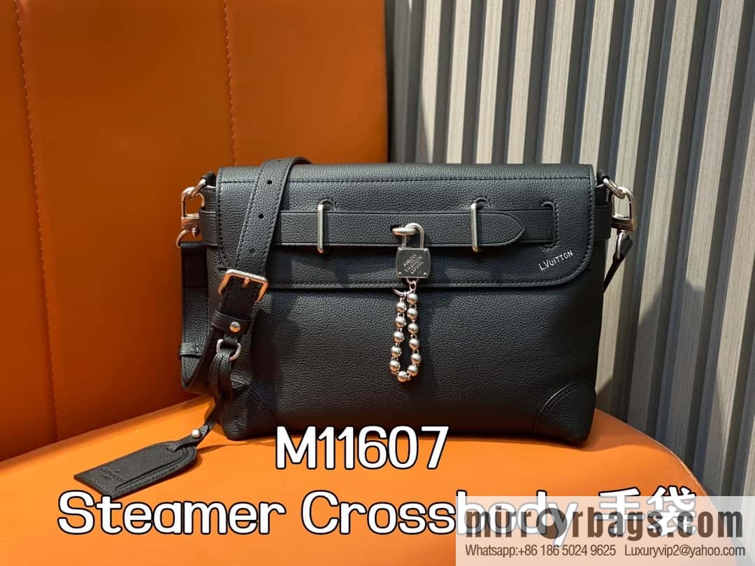 [Boutique‑grade] M11607 black full leather, men's bag messenger bag series, this Steamer Crossbody handbag.