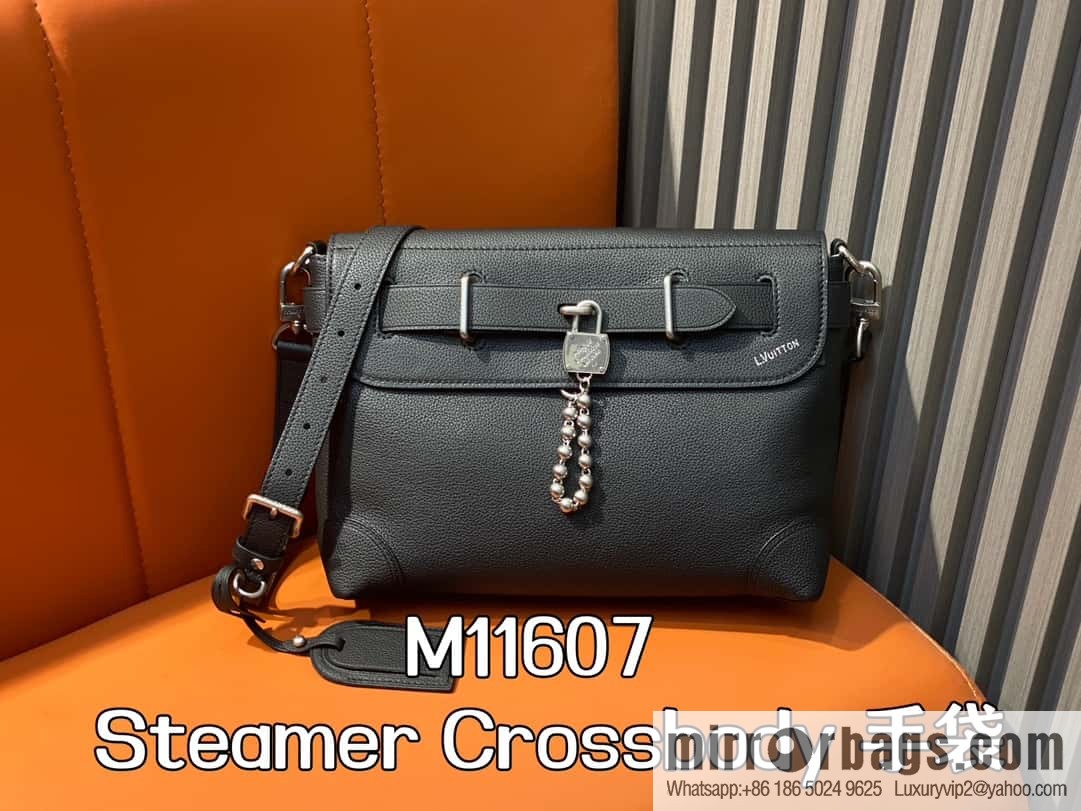 [Boutique‑grade] M11607 black full leather, men's bag messenger bag series, this Steamer Crossbody handbag.