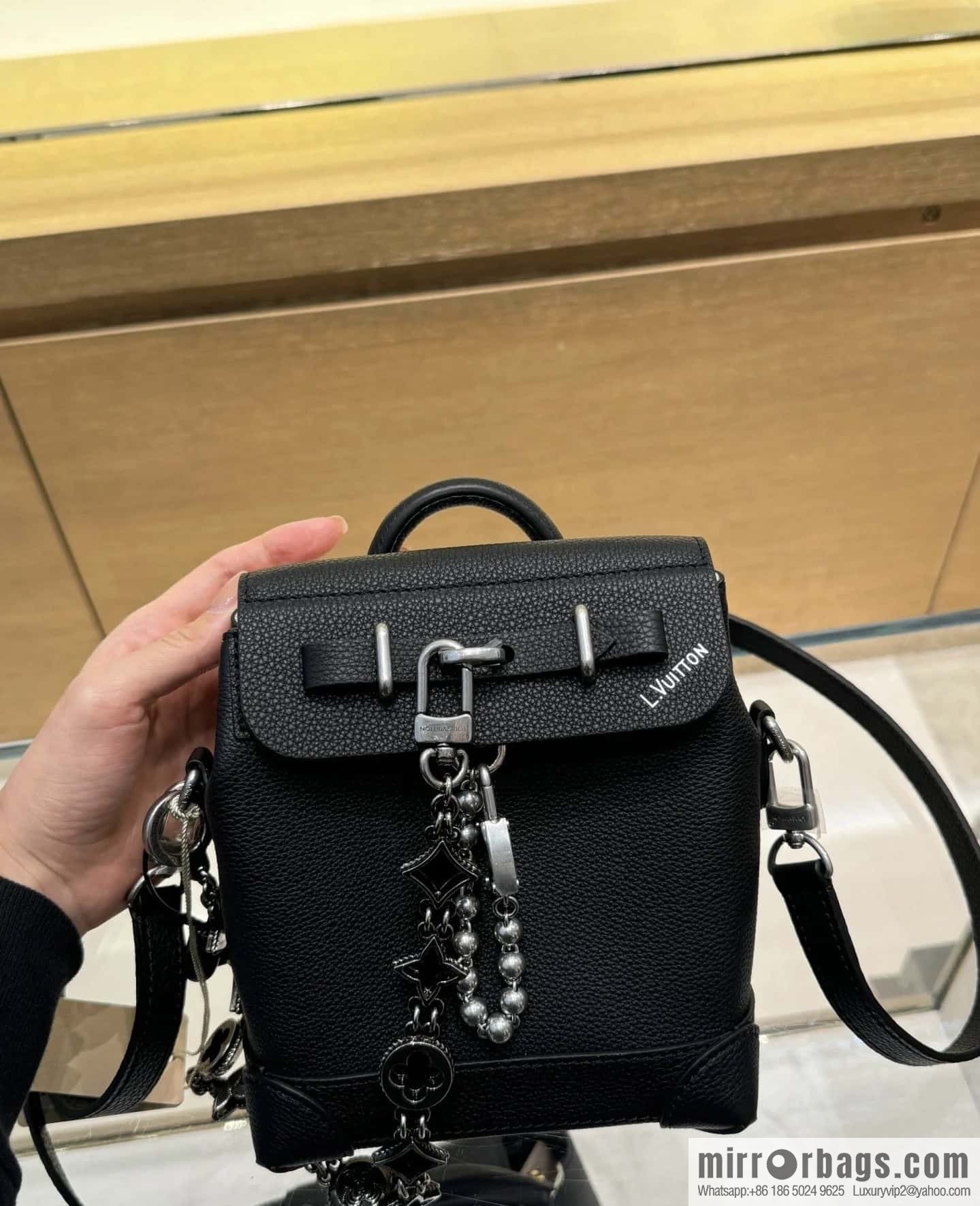 [Boutique‑grade] M11637 black full leather, mini schoolbag