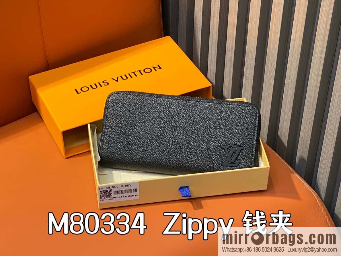 [Boutique‑grade] M80334 black, full leather single zipper wallet series, this horizontal Zippy wallet.