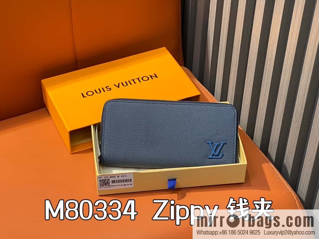 [Premium‑quality] M80334 blue, full leather single zipper wallet series, this horizontal Zippy wallet.