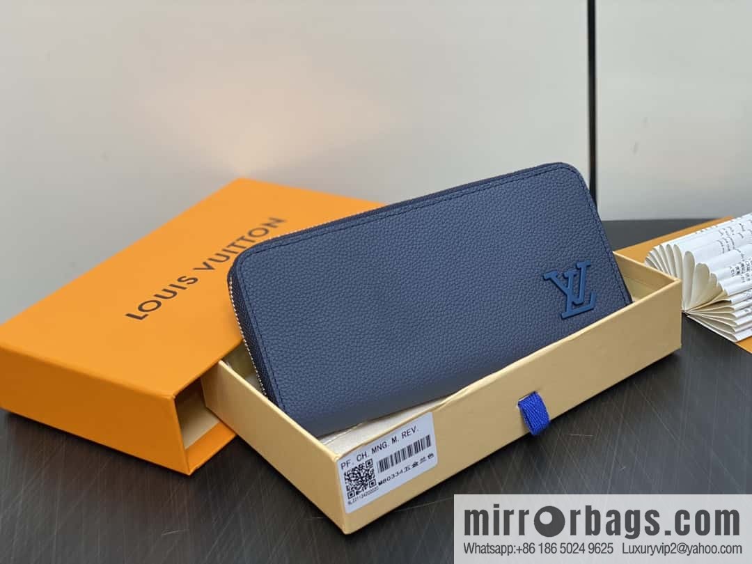 [Premium‑quality] M80334 blue, full leather single zipper wallet series, this horizontal Zippy wallet.