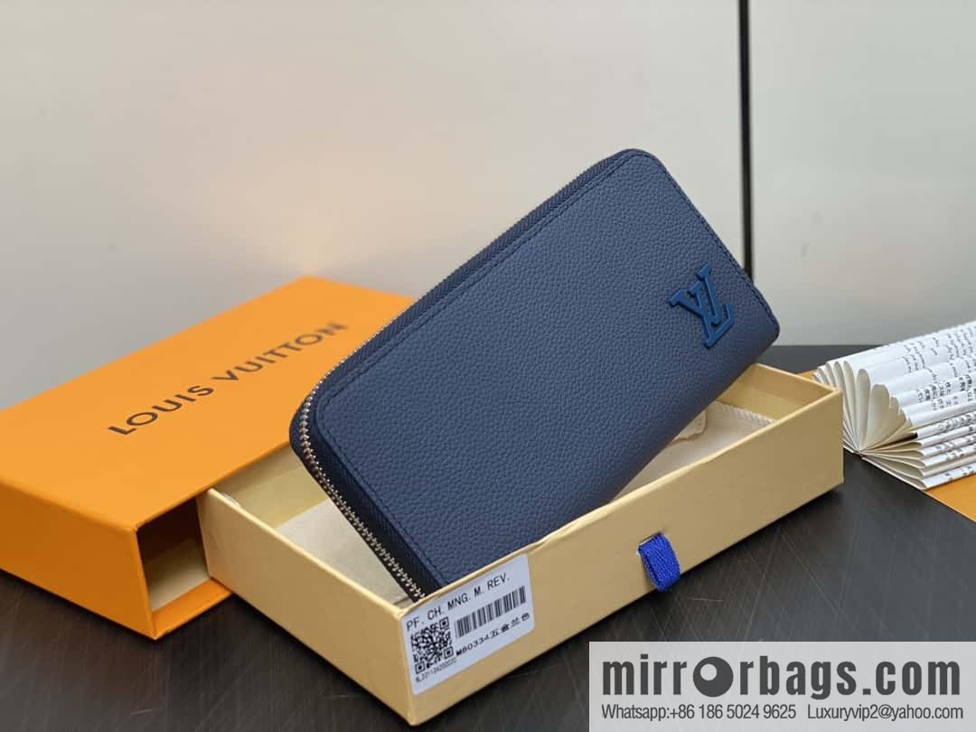 [Premium‑quality] M80334 blue, full leather single zipper wallet series, this horizontal Zippy wallet.