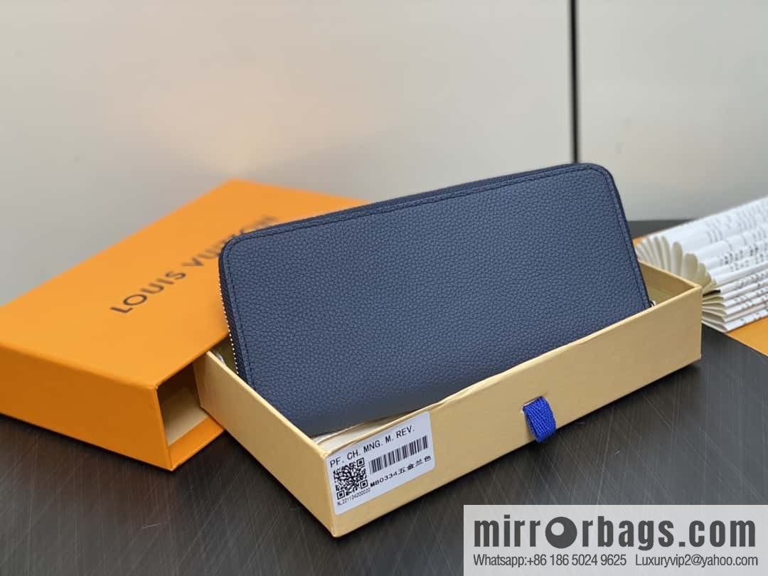 [Premium‑quality] M80334 blue, full leather single zipper wallet series, this horizontal Zippy wallet.