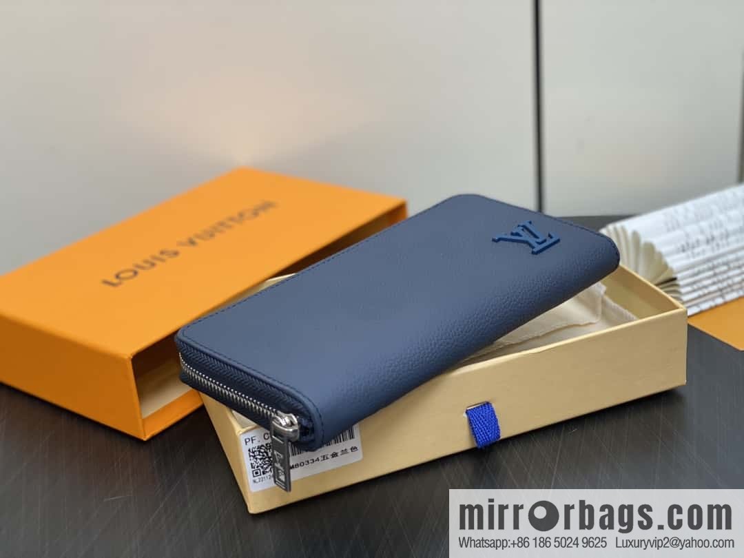 [Premium‑quality] M80334 blue, full leather single zipper wallet series, this horizontal Zippy wallet.