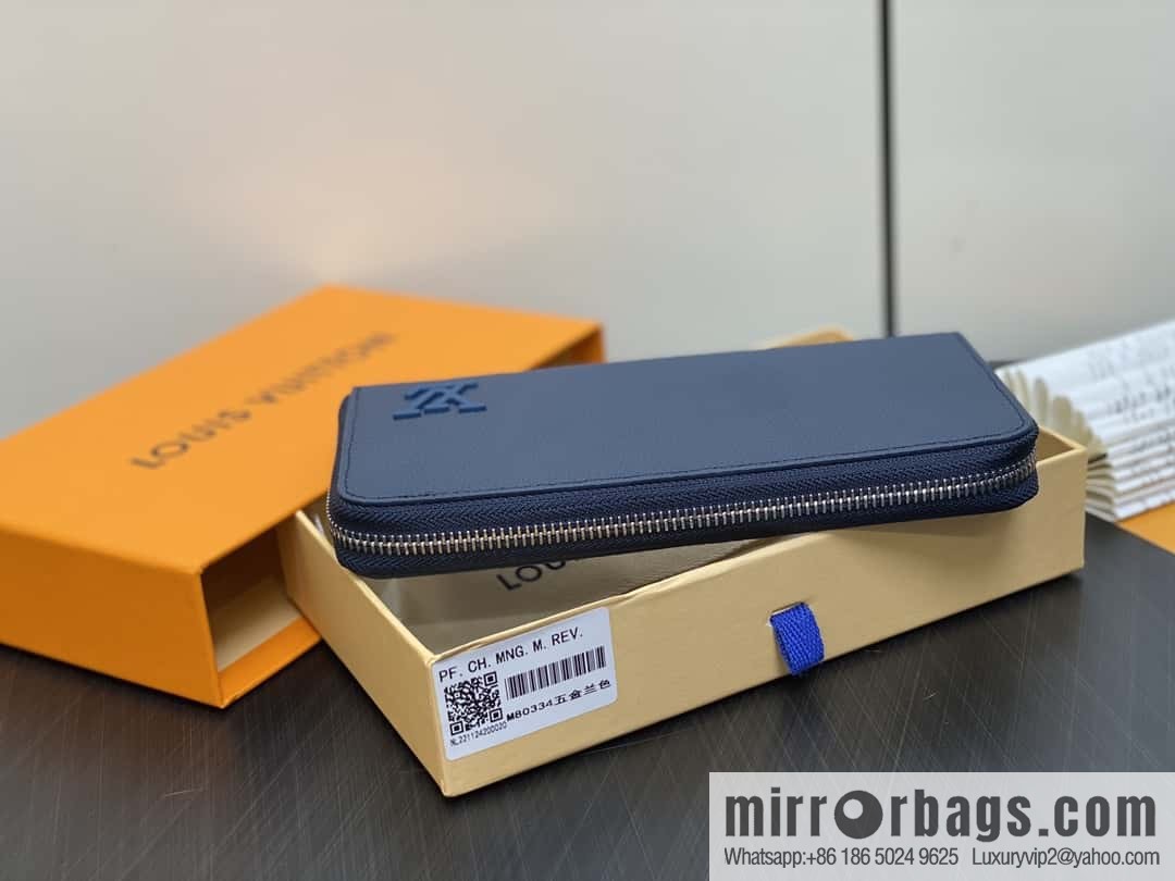 [Premium‑quality] M80334 blue, full leather single zipper wallet series, this horizontal Zippy wallet.