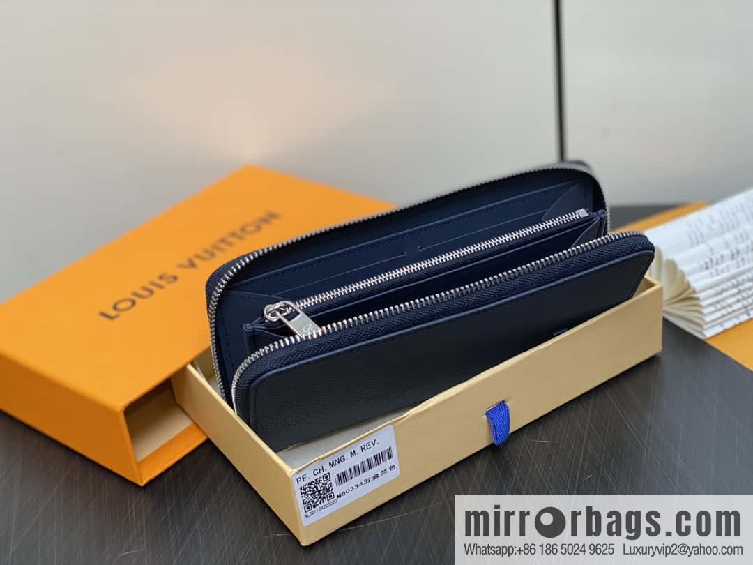 [Premium‑quality] M80334 blue, full leather single zipper wallet series, this horizontal Zippy wallet.
