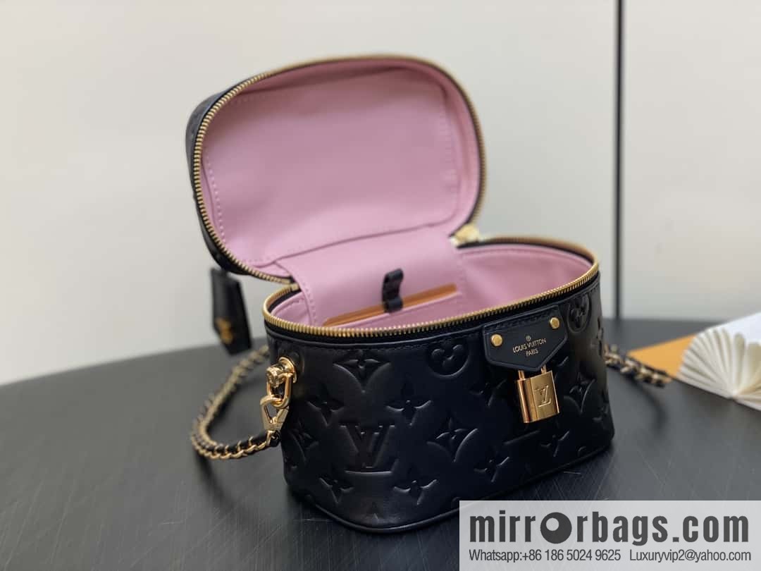 [Boutique‑grade] M25123 black, full leather embossed cosmetic bag series, variable size chip version M25219 white M25123 black, this Vanity small handbag.