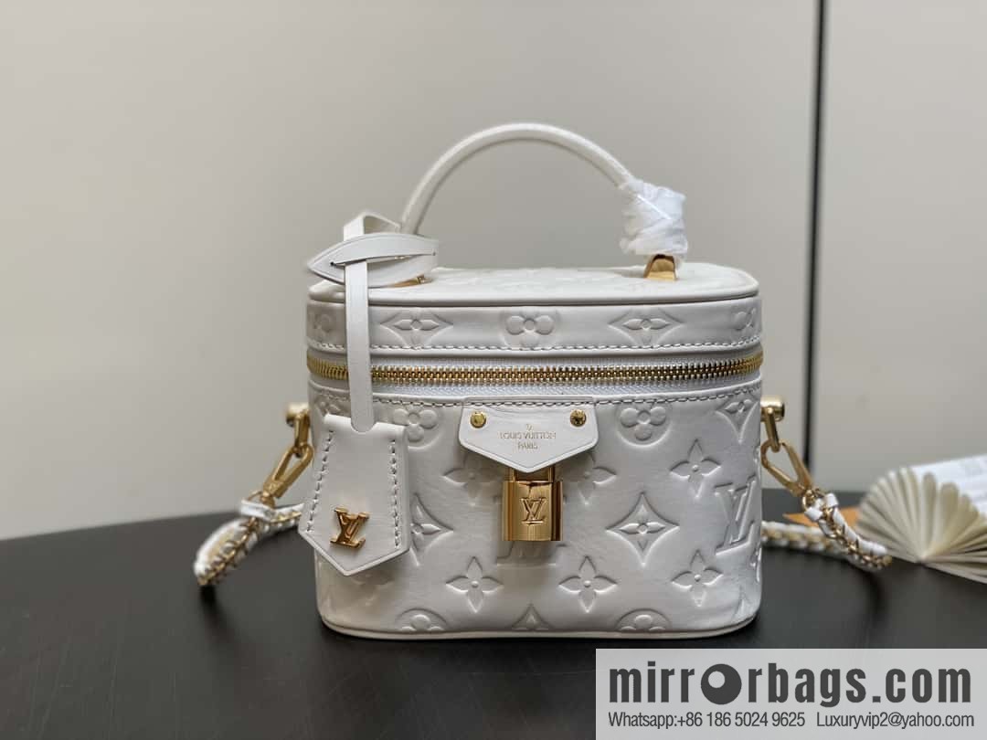 [Boutique‑grade] M25129 white, full leather embossed cosmetic bag series, variable size chip version M25219 white M25123 black, this Vanity small handbag.