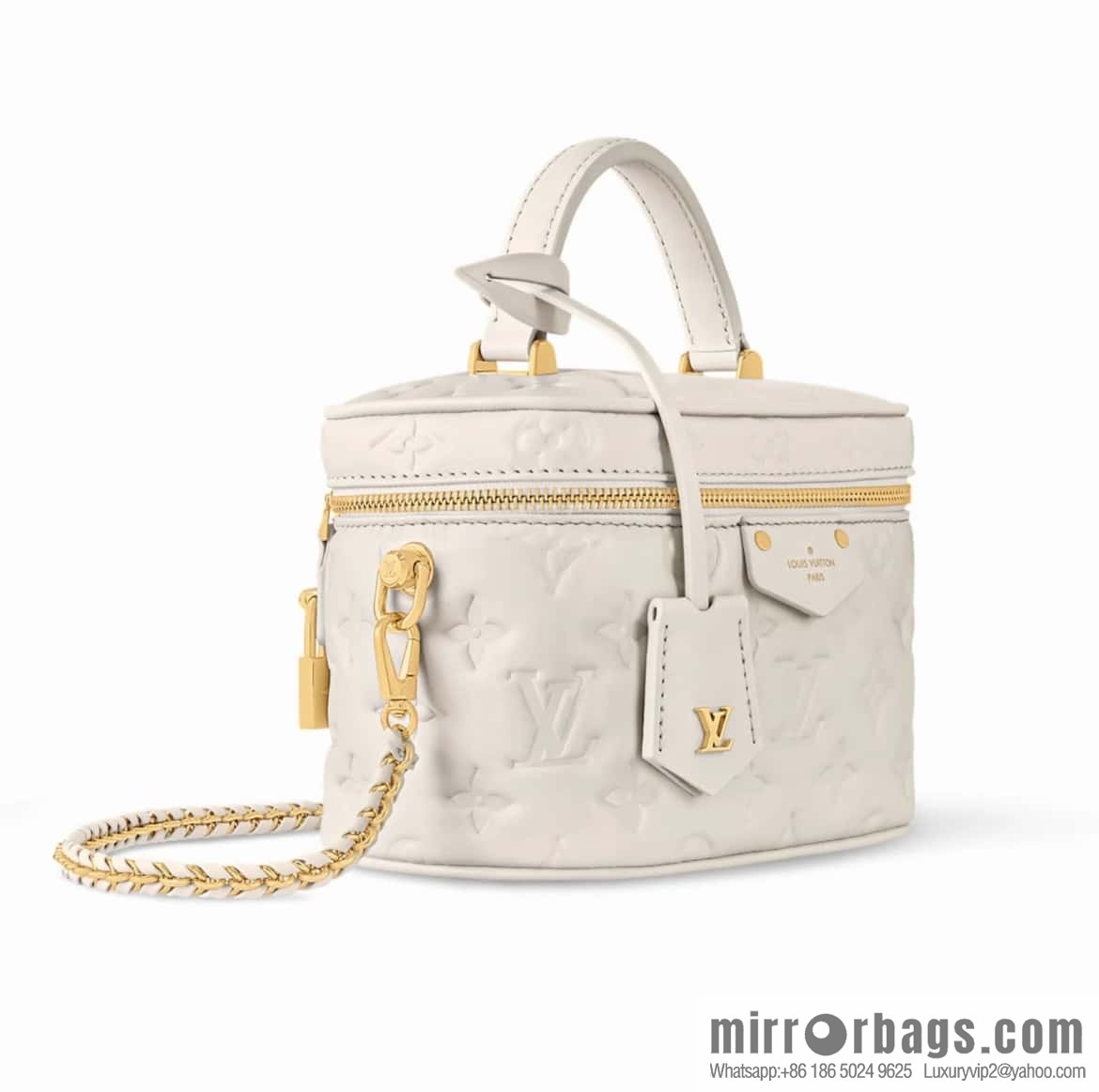 [Boutique‑grade] M25129 white, full leather embossed cosmetic bag series, variable size chip version M25219 white M25123 black, this Vanity small handbag.