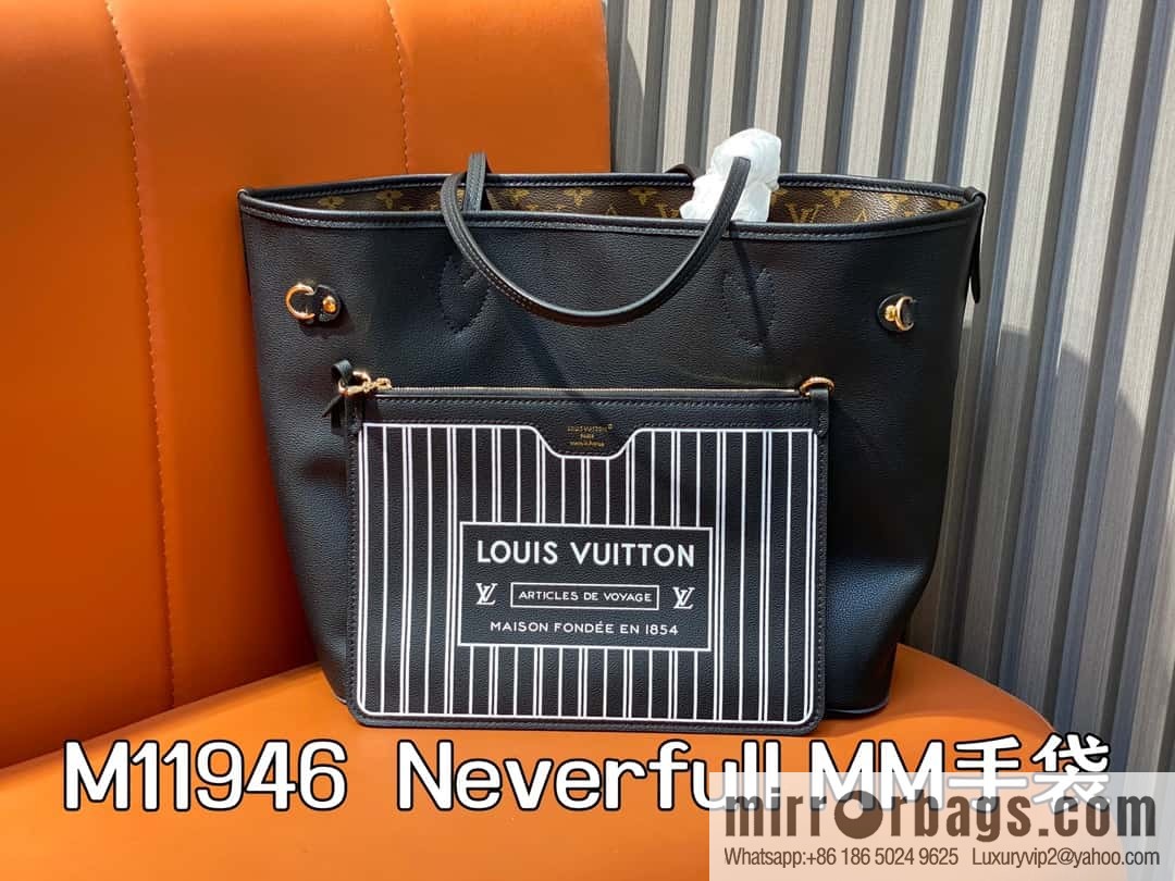 [Boutique‑grade] M11946 presbyopia/black, shopping bag series Neverfull MM handbag M12061 brown