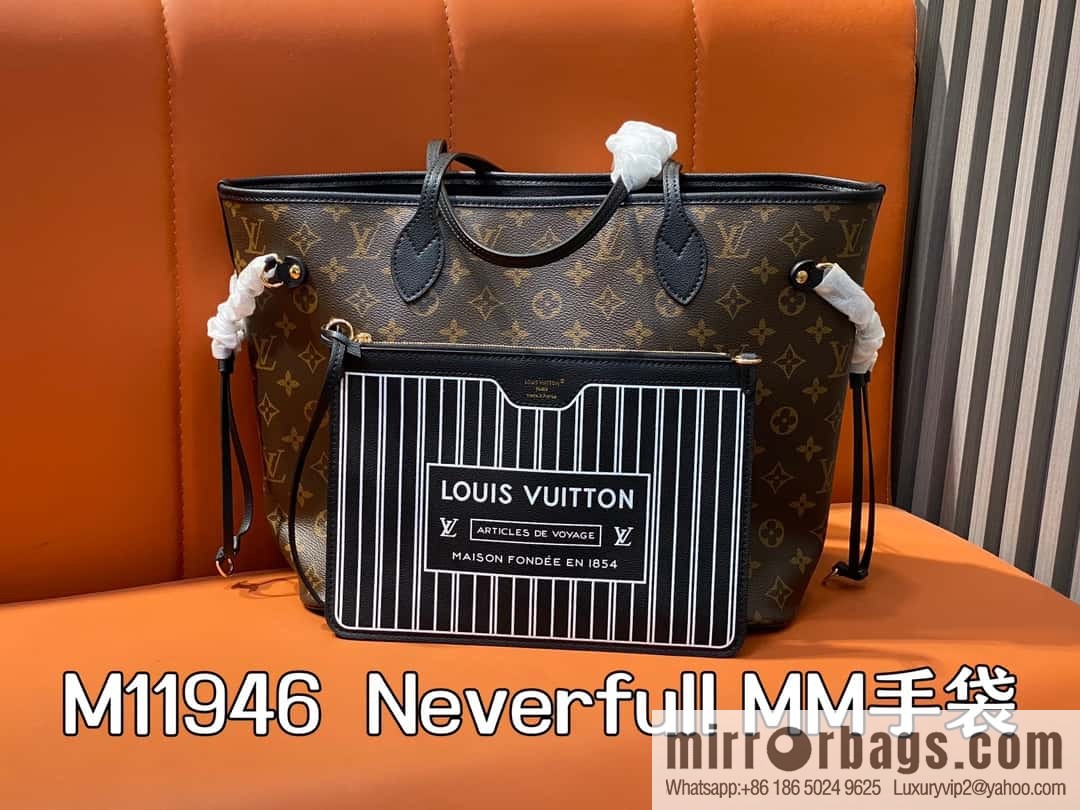 [Boutique‑grade] M11946 presbyopia/black, shopping bag series Neverfull MM handbag M12061 brown