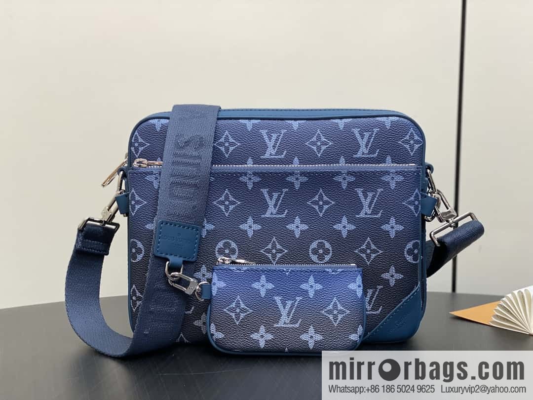 [Premium‑quality] M11592 blue gradual change men's bag three-piece series, variable code chip version, the latest Trio mailman bag