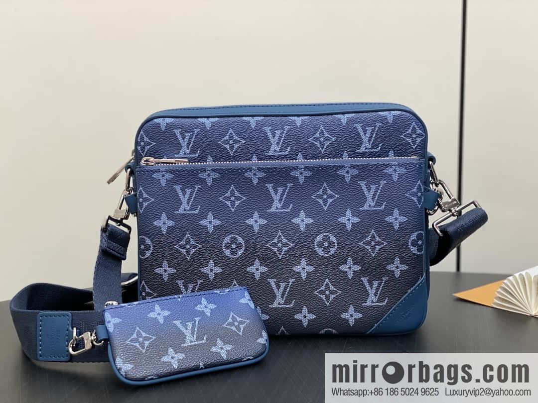 [Premium‑quality] M11592 blue gradual change men's bag three-piece series, variable code chip version, the latest Trio mailman bag