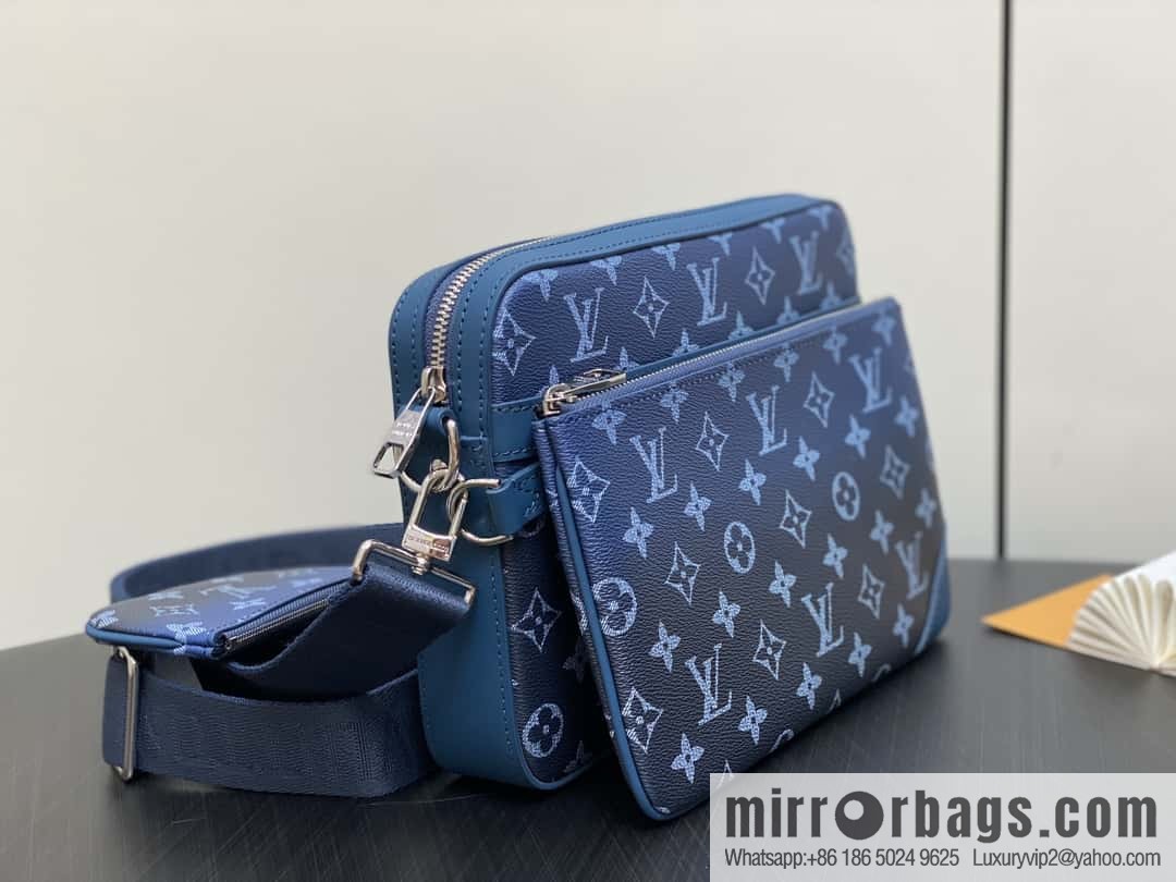 [Premium‑quality] M11592 blue gradual change men's bag three-piece series, variable code chip version, the latest Trio mailman bag