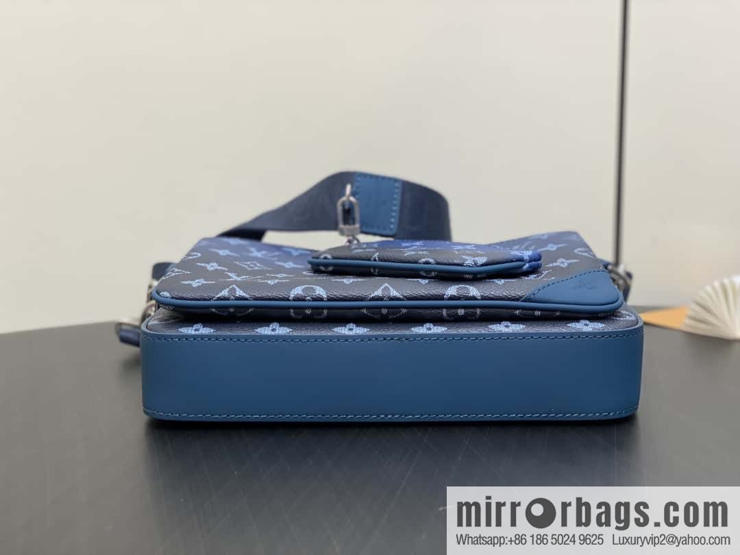 [Premium‑quality] M11592 blue gradual change men's bag three-piece series, variable code chip version, the latest Trio mailman bag