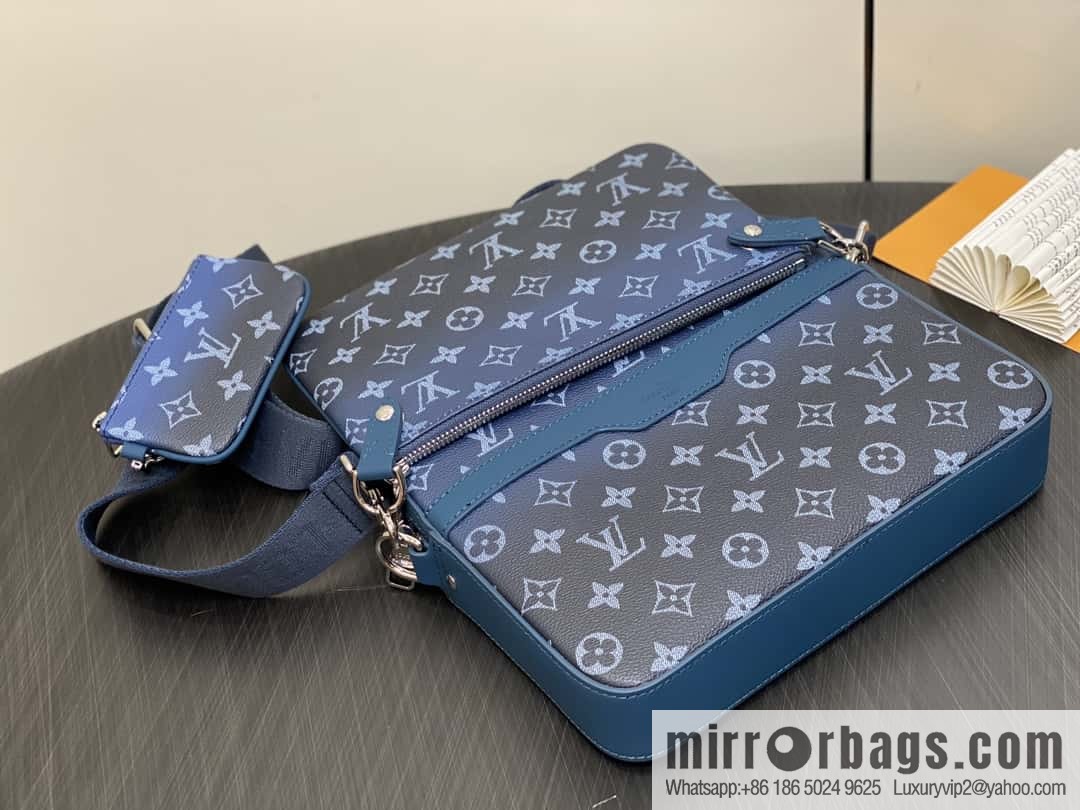 [Premium‑quality] M11592 blue gradual change men's bag three-piece series, variable code chip version, the latest Trio mailman bag