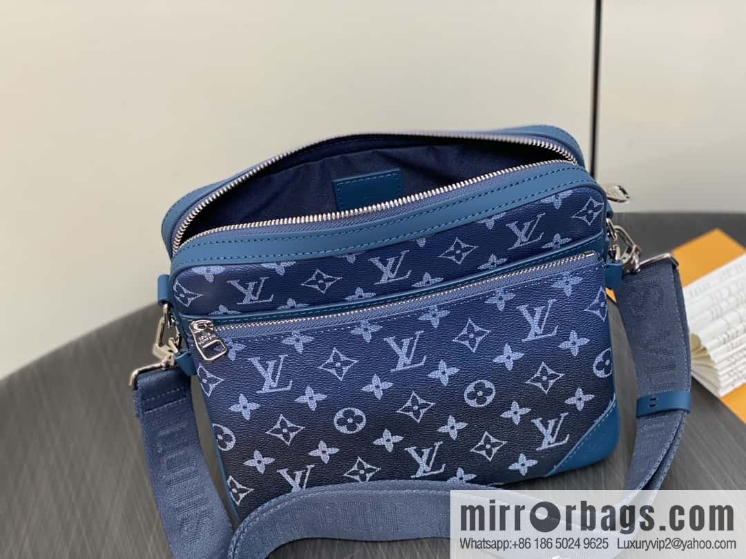 [Premium‑quality] M11592 blue gradual change men's bag three-piece series, variable code chip version, the latest Trio mailman bag