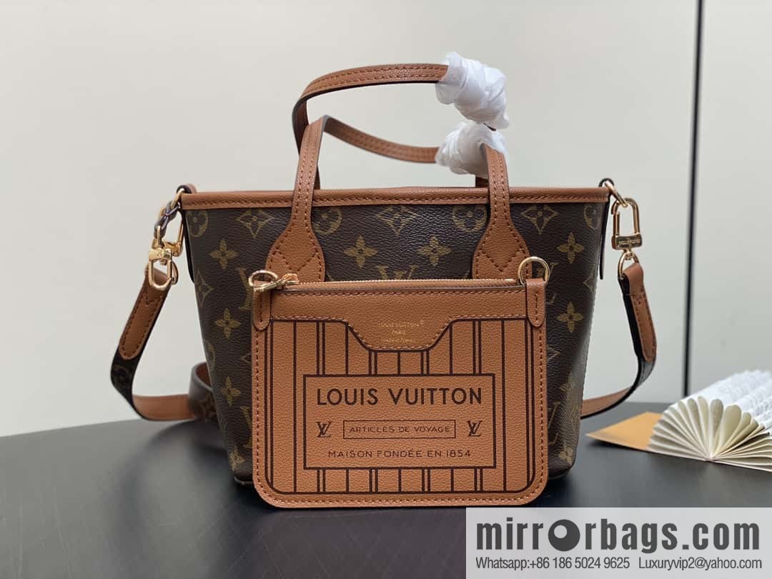 [Boutique‑grade] M12066 presbyopia brown, double-sided shopping bag series Neverfull Bandoulière Inside Out BB handbag