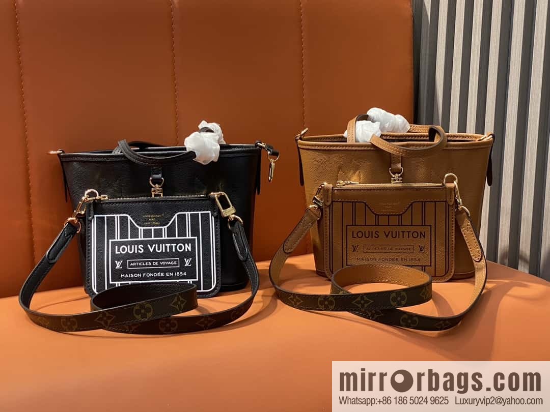 [Boutique‑grade] M12066 presbyopia brown, double-sided shopping bag series Neverfull Bandoulière Inside Out BB handbag