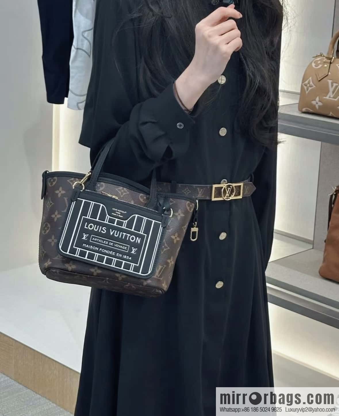 [Boutique‑grade] M12066 presbyopia brown, double-sided shopping bag series Neverfull Bandoulière Inside Out BB handbag